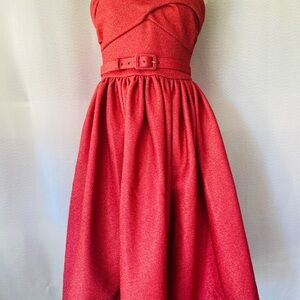 Vixen by Micheline Pitt Strapless Red Glitter Fit-and-Flare Dress